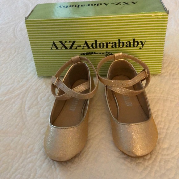 axzadorababy Shoes Axcadorababy Gold Baby Girl Ankle Strap Shoes